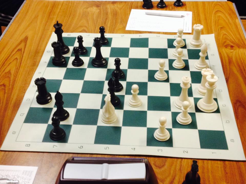 Board 5: John Richardson (Black) broke open the centre with …d5 on the way to a fine win over the dangerous John Reid.
